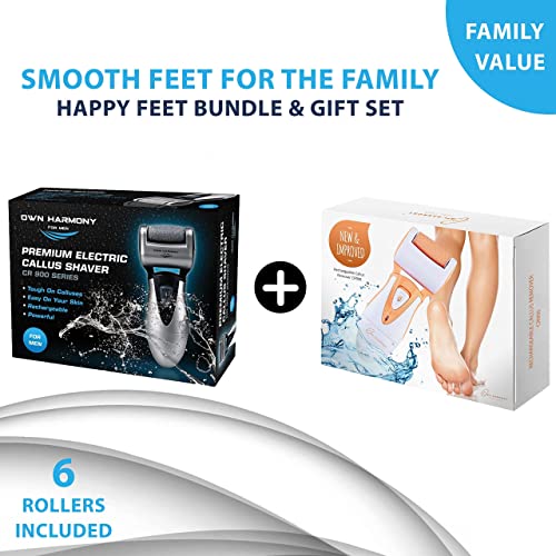 Own Harmony 2 Electric Feet Callus Removers and 6 Rollers Bundle: Powerful Rechargeable Mens Pedicure Tools Kit & Professional Electronic Foot Care File for Women, Best for Hard Cracked Dead Skin