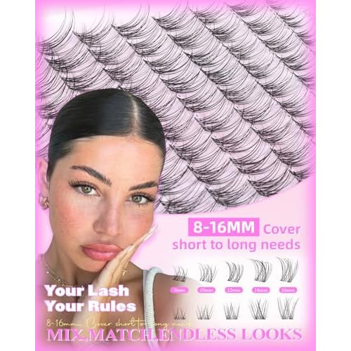 Natural Lash Clusters Venus Wispy Cluster Eyelash Extensions Invisible Thin Band Eyelash Cluster 8-16mm DIY Lash Extensions with Clear Band Individual Lashes Clusters Natural Look by WTVANE