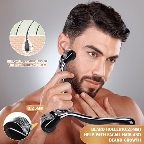 Beard Grooming Set With Beard Oil, Conditioner, Balm, Shampoo Wash, 0.25MM Roller, Beard Brush, Comb, Scissor, Bag, Christmas Birthday Valentines Day Gifts for Men