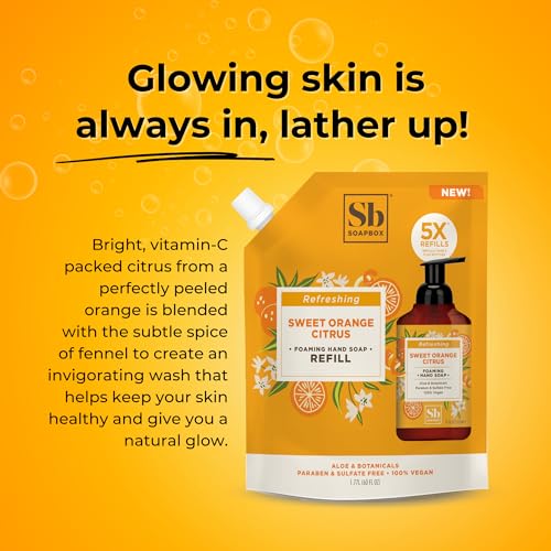 Soapbox Foaming Hand Soap Refill, Sweet Orange Citrus, Gentle & Moisturizing Foaming Hand Wash for Kitchen and Bathroom, Vegan & Cruelty Free, 64oz Half Gallon Refill, Pack of 1