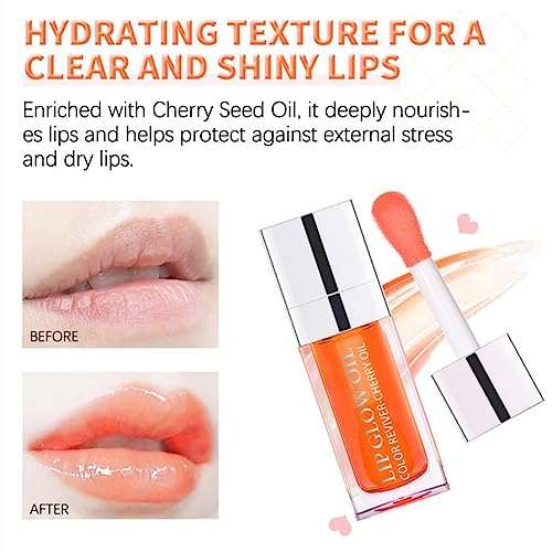 MAEPEOR Hydrating Lip Glow Oil 10 Colors Moisturizing Oil Gloss Non-sticky Transparent Long Lasting Nourishing Tinted Lip Balm with Big Brush Head (IColors 06)