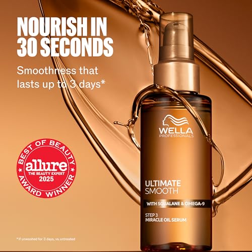 Wella Professionals ULTIMATE SMOOTH Miracle Oil Serum for Dry, Dull & Frizzy Hair | Nourishes, Smooths & Adds a Silky Shine | With Squalane & Omega 9 | Heat Protectant | Color Safe