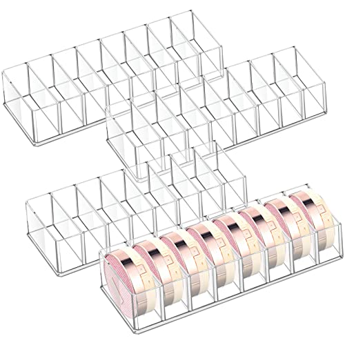 Tuanse 4 Pcs Acrylic Makeup Compact Organizer Detachable 8 Spaces Clear Vanity Drawer Organizer Eyeshadow Palette Storage for Lipstick Highlighter, Skincare Cosmetic Display Cases for Bathroom