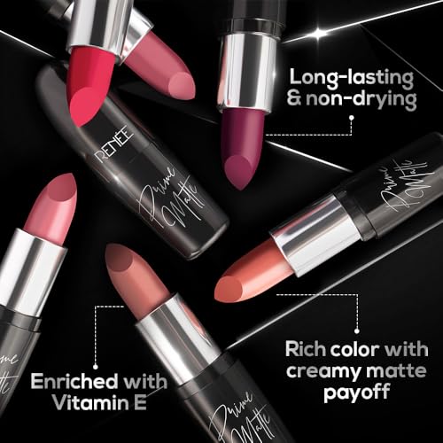RENEE Prime Matte Lipstick - Rustic Red, Lightweight & Long-Lasting Formula, Creamy Matte Finish, One Swipe Application, Non-Drying, Vitamin E Infused, 4.5Gm