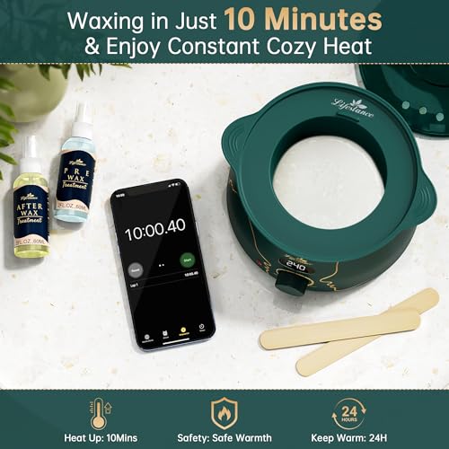 Lifestance Waxing Kit for Women & Men - L3 Emerald Alloy Digital Warmer, Silicone Wax Pot Liner, Hair Removal Kit with 14.1oz Hard Wax Beads & Oil Spray Professional for Home Brazilian Bikini Face Leg