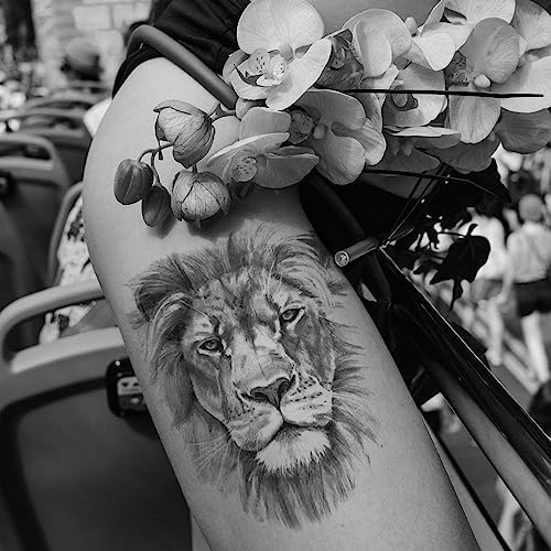 2 Sheets Realistic Animal Temporary Tattoos Stickers Sketch Lifelike Lion Designs For Men Waterproof Arm Leg Fake Body Art, Gym & Parties Bold Masculine Decals