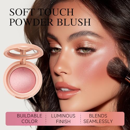 PHOFAY Luminous Blush Powder-Multi-Use Formula,Ultra-Fine & Smooth,Baked Blush for Cheeks Lightweight & Brighten Powder Blush Makeup Buildable Color,Long-Lasting Wear with Natural Luminous Glow (02#)