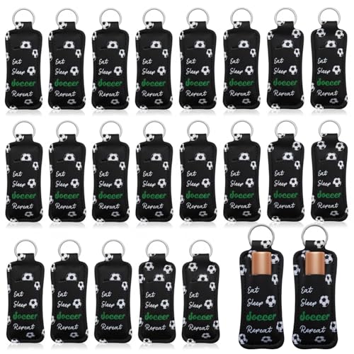 18 Pcs Lipstick Holder Keychain Bulk Lip Balm Gloss Holders Lipstick Holder Keychain Bulk for Women Daily (Soccer)