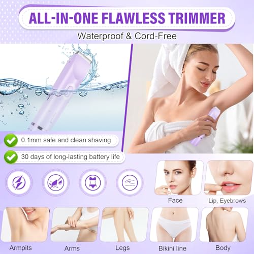 Women's Bikini Trimmer, 2-in-1 Electric Shaver for Bikini Line, Legs, Underarms, Face - Waterproof Women's Electric Shaver for Sensitive Skin, USB Rechargeable