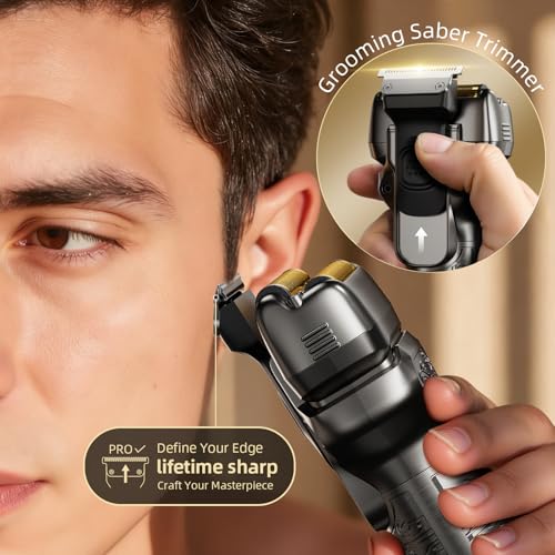 Electric Razor for Men with Pop-Up Trimmer: Rechargeable Cordless Foil Shaver for Face - Wet/Dry/Anti-Slip Waterproof Shavers with LED Display - Metal Handheld Design Light Gray
