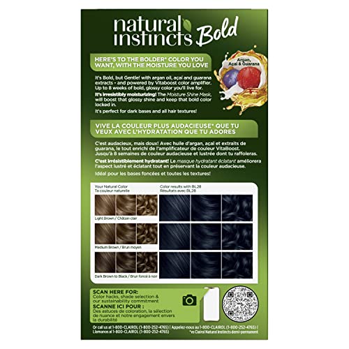 Clairol Natural Instincts Bold Permanent Hair Dye, BL28 Blue Black Colibri Hair Color, Pack of 2
