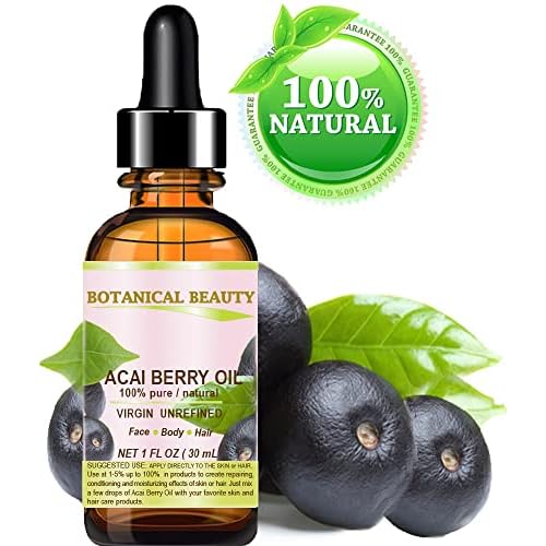 Botanical Beauty? ACAI BERRY OIL 100% Pure Natural Virgin Unrefined Cold Pressed Carrier Oil. 1 Fl Oz 30 ml for Face, Skin, Hair, Lip, Nails. Rich in Vitamin E