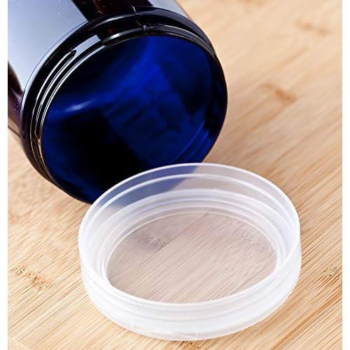 JUVITUS Cobalt PET Plastic (BPA Free) Refillable Jar with Clear Natural Flip Top Cap - 16 oz (6 Pack) + Labels