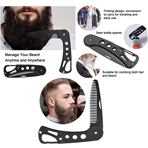 Stainless Steel Folding Beard Comb For Men, Mustache Comb Multifunctional Pocket Beard for Men Beard Mustache Stylin