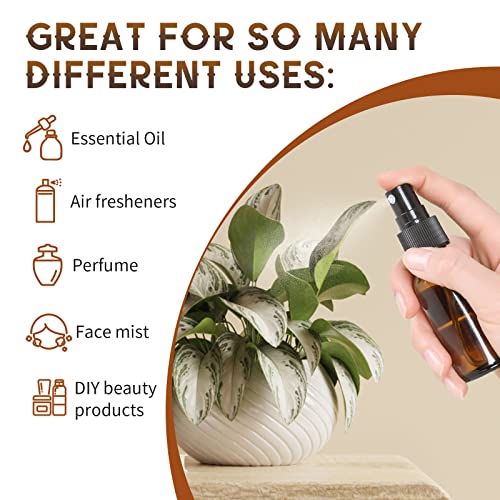 24 Pack Amber Glass Spray Bottles, 2oz/60ml Empty Glass Spray Bottles with Fine Mist, Small Leak Proof Travel Dispenser Bottles for Essential Oils, Bath, Beauty, Hair & Cleaning