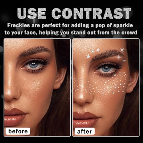 Christmas Tattoos for Kids 20PCS Glitter Freckles Face Tattoo Sparkle Freckles,Face Glitter Patches,Faux Freckles Christmas Makeup-Silver