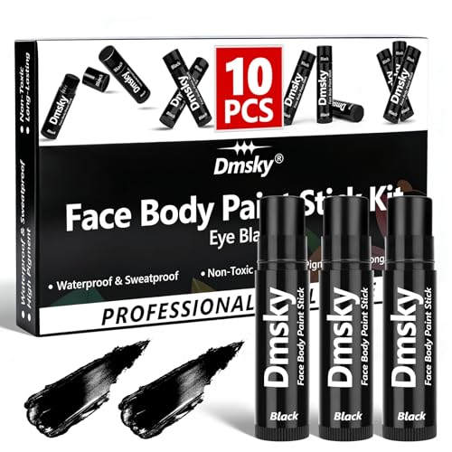 Dmsky 10 Packs Eye Black Sports Stick for Football, Baseball, Softball-Anti-Glare Face Body Paint Stick Kit,Water-Proof Eye Sports Paint Sticks,Eyeblack Painting Kit for Athletes & Fans