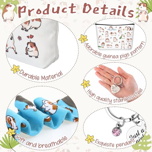 Geiserailie 5 Pcs Christmas Guinea Pig Lover Gifts for Women Include Just a Girl Who Loves Guinea Pigs Tote Bag, Makeup Bag, Keychain, Animal Tumbler, Socks for Women Animal Lovers Xmas Birthday Gift