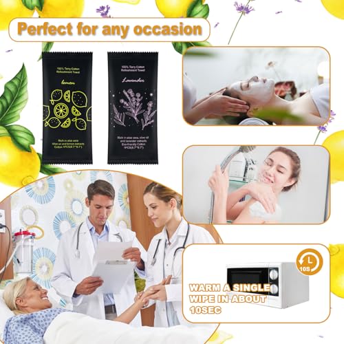 Moist Cotton Towel Bulk Moist Towelettes Individually Wrapped 8.7" x 8.7",White Towel Services,Refreshment Pre Moistened Towels Lavender and Lemon Scent for Travel Sport Party Spa Dentist Hote200