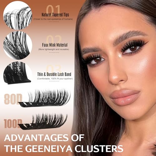 Geeneiya Volume Lash Clusters Kit DIY Lash Extension Kit D Curl Eyelash Extensions with White Lash Bond and Seal Waterproof Tweezers,10-16MM Cluster Lashes with White Lash Glue
