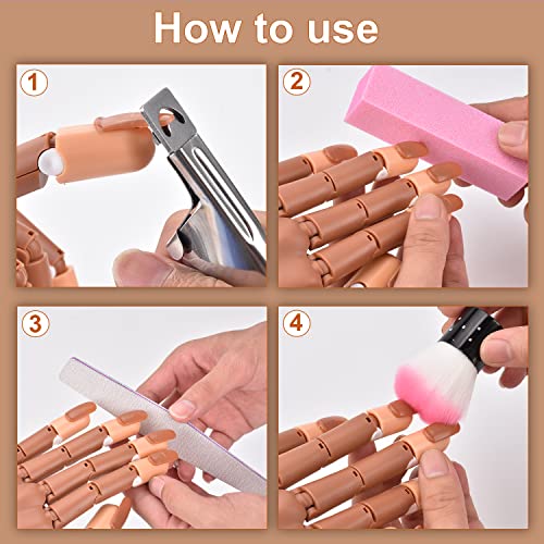 MEKK Practice Hand for Acrylic Nails Flexible Nail Practice Hand Never Fall off Nail Trainning Hand Kits with Nail Files, Brush, Acrylic Clipper and Tips