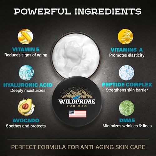 Men's Face Moisturizer Cream - Anti Aging & Wrinkle - Men's Shave Lotion - Made in USA - Collagen, Hyaluronic Acid, Vitamins E & A, Avocado Oil - Age Facial Skin Care, Day & Night Moisturizing, 4 oz