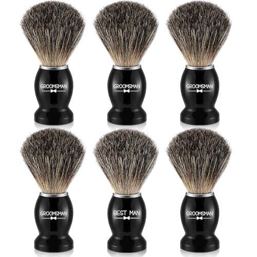 Groomsmen Gift Set of 6 Badger Hair Shaving Brushes with Ergonomic Wooden Handles for Weddings and Celebrations, Best Man, Groomsmen Gifts Wedding Favor