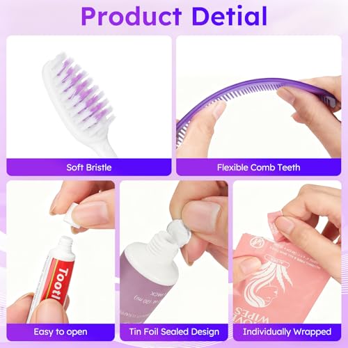 Travel Toiletries Personal Cleaning Bulk,Disposable Hygiene Kit Care Package Supplies, Women Toiletry Essentials Set Individually Wrapped for Camping, Hotel, Vacation, Homeless, Charity (11-in-1, 20)