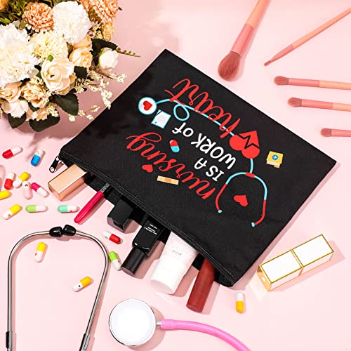 LEIFIDE 24 Pieces Valentine's Day Nurse Gifts Makeup Bags Nurse Appreciation Gift for Women, Canvas Cosmetic Bag Practitioner(Fresh Style)