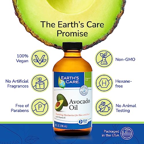Earth¡¯s Care Avocado Oil - Avocado Oil for Hair and Skin with Vitamin E, Glass Bottle, 8 FL. OZ.