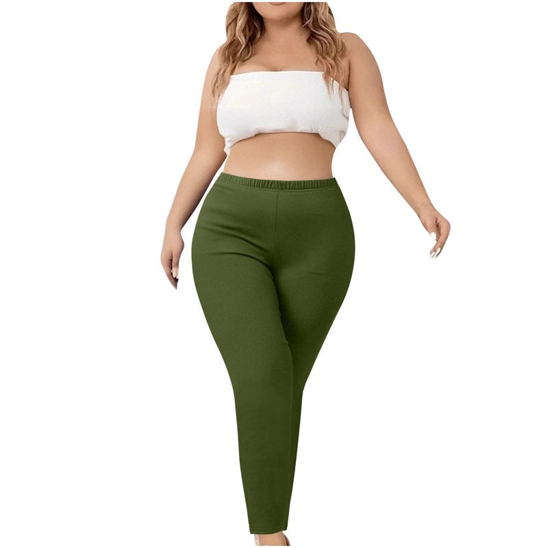 Plus Size Yoga Leggings with Elastic Waist and Full Length Fit - Lightweight and Comfortable Workout Pants