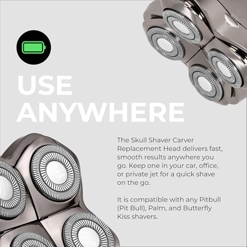 Skull Shaver Carver PRO 4 Head Replacement Blade - Shaver Blade for Wet & Dry Shaving - Rotary Heads Design - Japanese Stainless Steel - Compatible with Pitbull, Palm & Butterfly Kiss Shavers