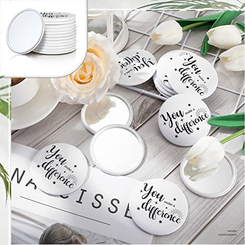 Hoolerry 48 Pcs Inspirational Compact Mirror Bulk for Women You Make a Difference Round Portable Mini Pocket Makeup Mirror for Employee Coworker Team Staff Group Member Gifts