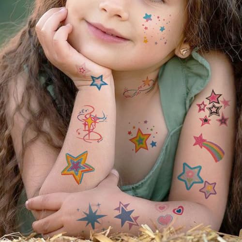 Glitter Stars Temporary Tattoos for Kids - 74 Individually Sheets | Waterproof & Easy Peel | Perfect for Kids Birthday Party Favors, School Rewards
