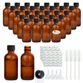 2 oz Amber Glass Bottles, Small Boston Round Glass Bottles (80 Pack) with Leak-proof Caps, Refillable Container for Homemade Extract, Essential Oils, Herbal Medicine and More