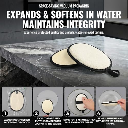 Natural Loofah for Men, 2PCS Black & White Set Egyptian Luffa Body Scrubber for Shower & Bath, Quick-Drying Exfoliating Sponge Pad for Men's Hygiene & Body Care - Travel Essentials & Gym Tool