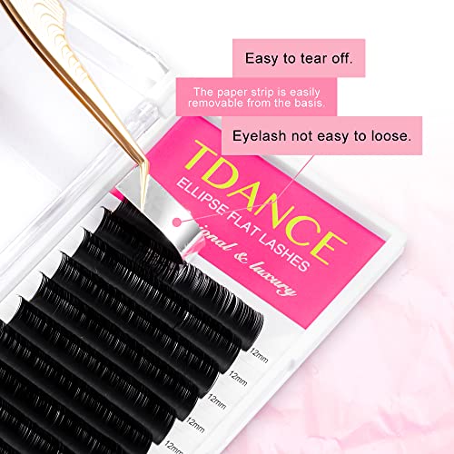 TDANCE Classic Lash Extensions Flat Lashes Eyelash Extensions 0.2mm C Curl Ellipse Eyelash Extensions 12mm Mixed Black Matte Individual Lashes Salon Use(Flat,C-0.2,12mm)