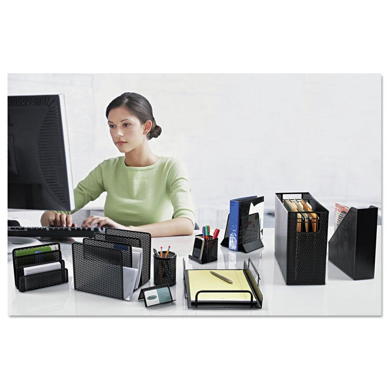 Punched Metal Pencil Cup Organizer - Black, 3.5 inch Diameter