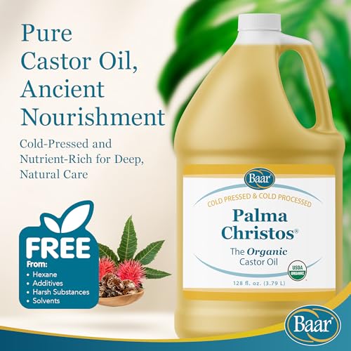 Baar Organic Castor Oil for Eyelash, Eyebrow and Hair Renewal, Skin Repair and Protection, Detox & Cleansing and Relief for Sore Muscles and Stiff Joints, Cold Pressed, Hexane Free, 128 fl oz / 1 gal