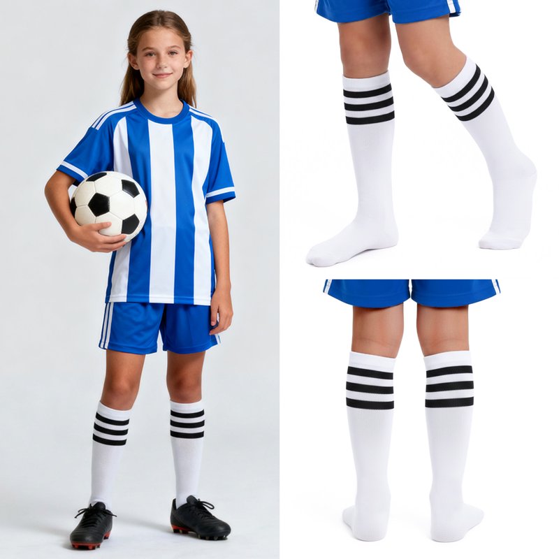 Kids Soccer Socks 6 Pairs Breathable Baseball Socks for Boys & Girls - 6-9 Years (Black, White) Variation of THIS listing