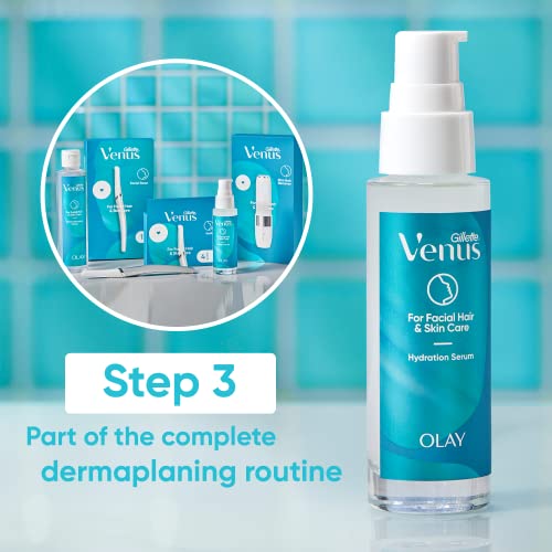 Gillette Venus Facial Hydration Serum with a Touch of Hyaluronic Acid, 1.5 oz Bottle, Use Post Dermaplaning Tool, Dermaplaning Moisturizer, Dermaplane Oil, Dermaplane Moisturizer, Pre Eyebrow Razor