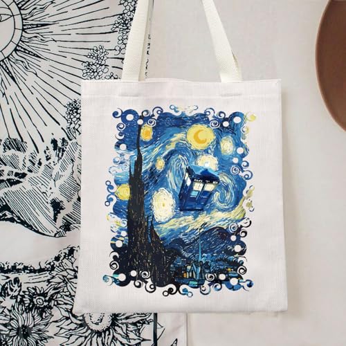 TOBGBE TV Show Gifts Police Box TV Show Inspired Canvas Bags For Women Doctor TV Show Merchandise For Fan