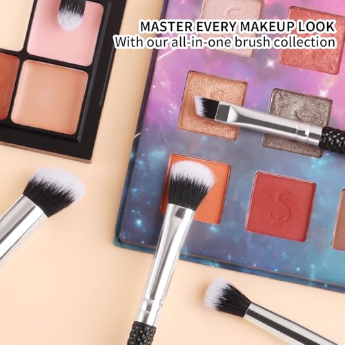 Makeup Brush Set, 15 Pcs Professional Makeup Brushes Kit, Premium Multi-Functional Travel Makeup Kit for Concealers, Eyeshadow, Blending Liquid Powder & Blush, Eyeliner Makeup Brushes (Black)