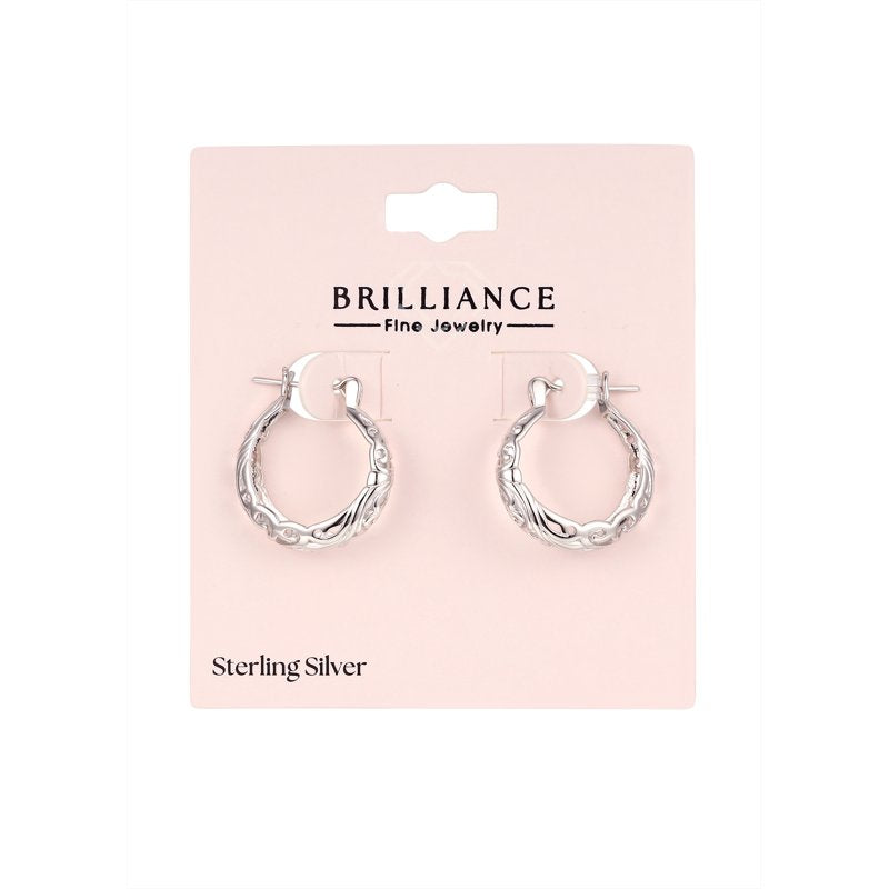 Sterling Silver Filigree Hoop Earrings - 18MM Ladies Jewelry