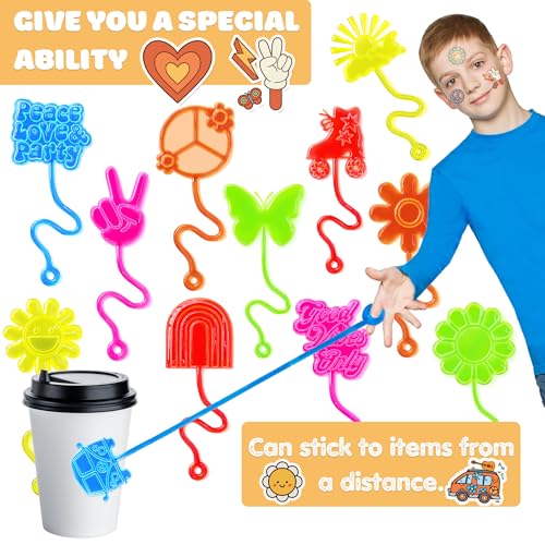 48PCS Groovy Party Favors - 24PCS Groovy Temporary Tattoos & 24PCS Groovy Stick Hands - Perfect Birthday Favors, Goodie Bag Stuffers, Treasure Box Toys, Classroom Prizes, and Student Gifts