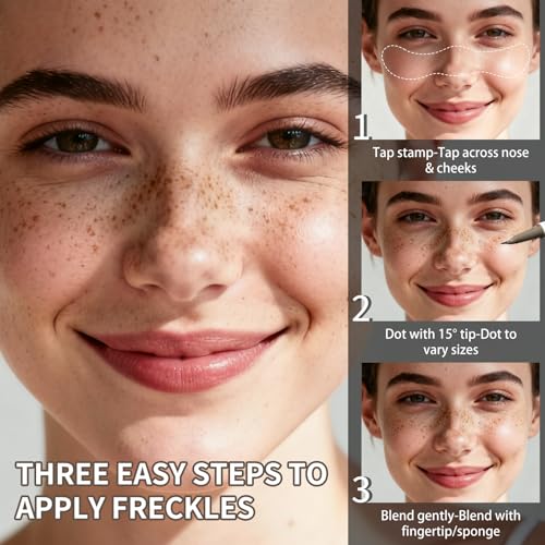 UCANBE 2PCS Dual-Ended Freckle Pen & Freckle Stamp - Precise 15¡Æ Curved Tip Makeup Waterproof & Smudge Proof, Long Lasting Faux Freckles Pencils (02 Natural Coffee)