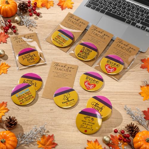 Pinkunn 40 Sets Teacher Appreciation Mirrors Best Teacher Ever Inspirational Pocket Mirror with Cards Party Supplies Employee Thank You Gifts for Staff School Supplies (Pencil)