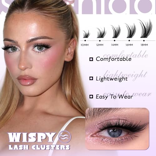 Lash Clusters Kit Wispy Lash Clusters Cluster Eyelash Extensions 10-18mm Lash Extension Kit Eyelash Cluster Eyelash Extensions Waterproof DIY Individual Lashes Clusters with Soft Thin Band