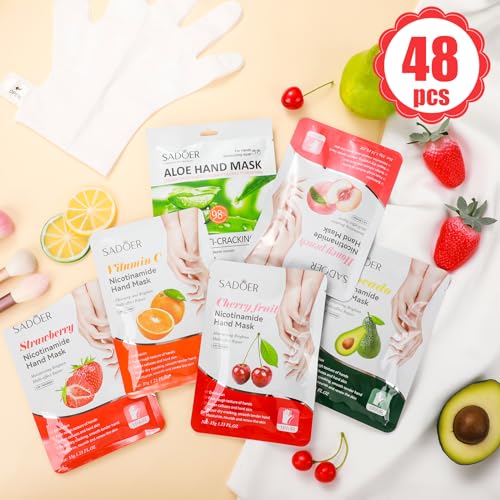 48 Pcs Fruits Beauty Hand Mask Bulk Hydrating Hand Moisturizing Gloves Mask for Spa Kit Skincare Gift Beauty Kits for Women