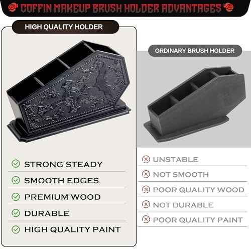 Gothic Coffin Decor Makeup Brush Holder,Spooky Witchy Gifts for Women,Bat Cosmetic Display Cases,Cross Goth Decor Pen Holder, Vanity, Desk, Office Organizer for Christmas Bedroom Bathroom,Black